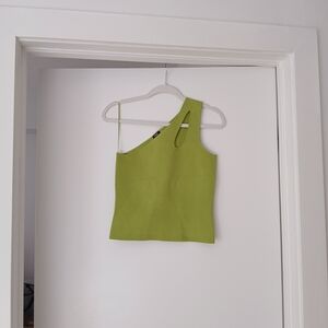 Express One-Shoulder Cutout Tank Top in Lime Green